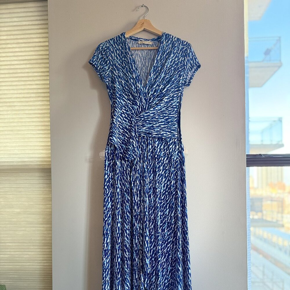 Michael Michael Kors Blue Faux-Wrap Maxi Dress